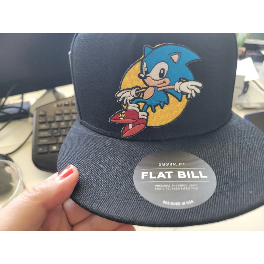 Sonic the Hedgehog Black Flat Bill Hat Embroidered Premium Snapback‎ Cap Mens